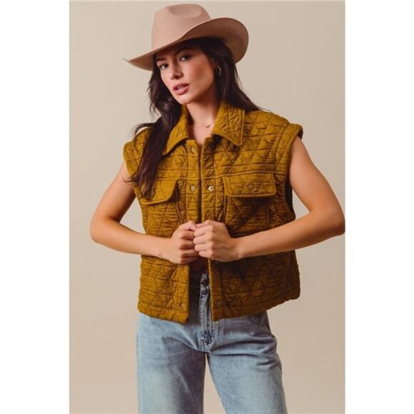 SO ME Triangle Quilting Stitch Button Up Knit Vest - Picture 2 of 5